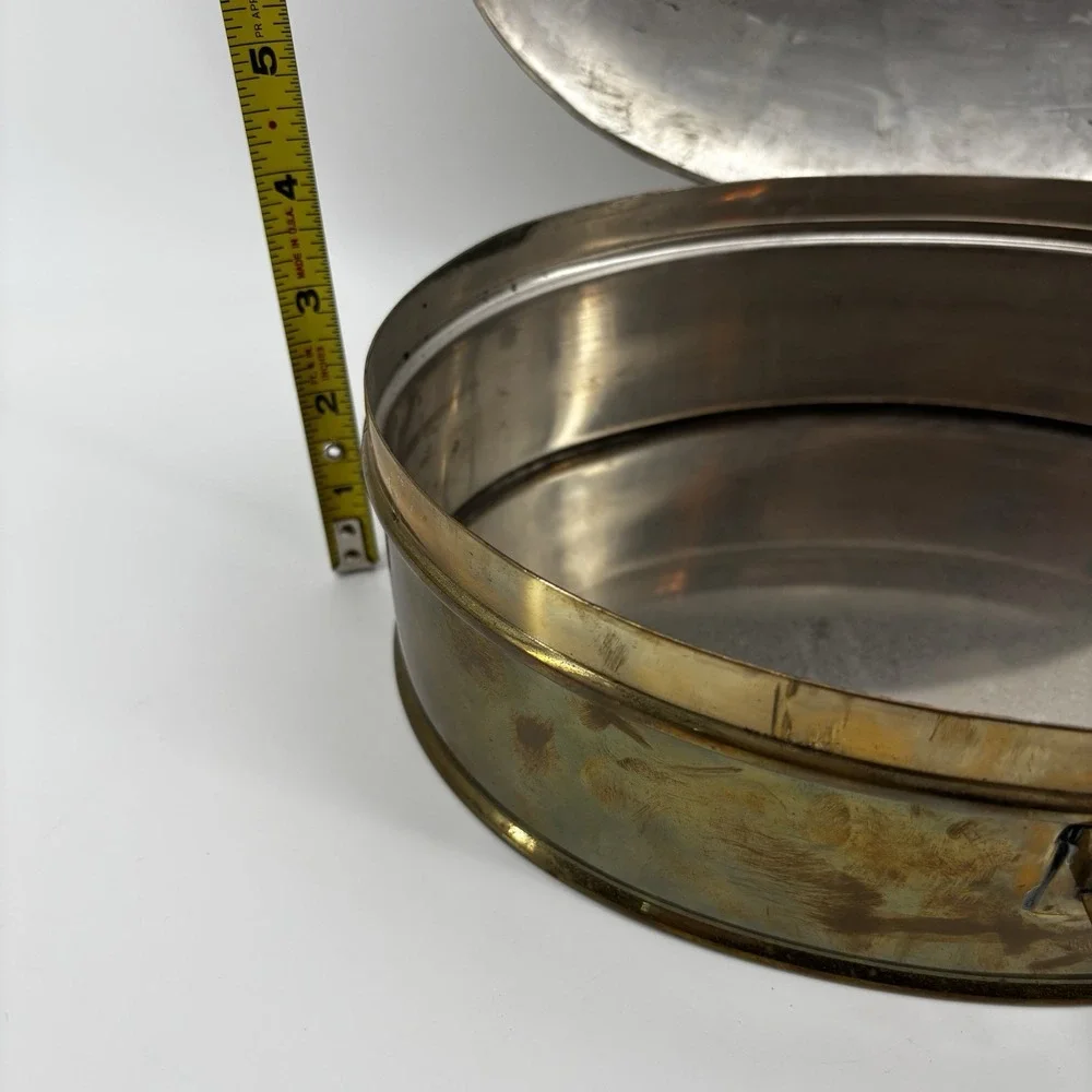 Vintage Brass Chinese Longevity Jewelry Trinket Keepsake Box, Oval, 11